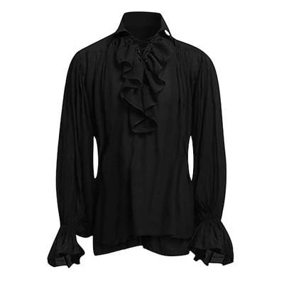 Medievale Rinascimento Camicia Taglie Forti Pirata Cavaliere Con Volant Tinta unita Costume Per uomo Costumi da pirata Feste Performance Mascherata Adulti Camicia