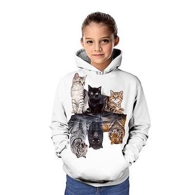 Da ragazza 3D Animali Gatto Felpa con cappuccio Manica lunga Stampa 3D Primavera Autunno Inverno Di tendenza Streetwear Adorabile Bambino 3-12 anni Esterno Giornaliero Al coperto Standard