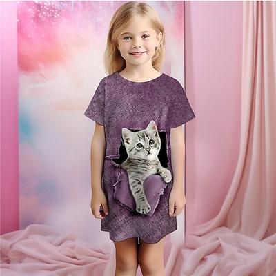 Da ragazza 3D Gatto Pigiami Camicia da notte Manica corta Stampa 3D Estate Attivo Di tendenza stile sveglio Bambino 3-12 anni Girocollo Interni Casual Al coperto Standard