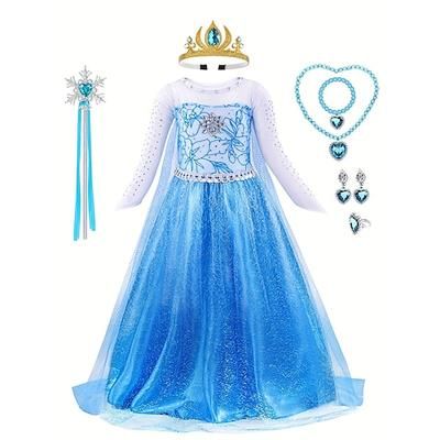 Regina delle nevi Gelido Fiaba Principessa Elsa Abito da damigella Costume per festa a tema Abiti in tulle Cosplay for Ragazze Bambini Halloween Carnevale Settimana del libro Matrimonio Ospite di