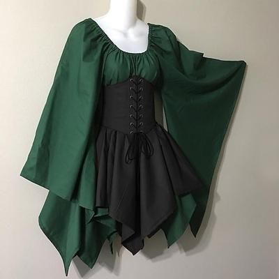 Medievale Abito da cocktail Abito vintage Corto Mini Vestito Principessa Vichingo Ranger Elfico Tiro con l'arco Collo a U Costume Per donna Celtico Costumi da pirata Fantasia Festa / Cocktail Festival