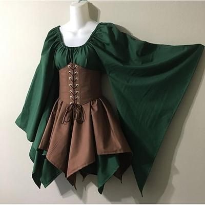 Medievale Abito da cocktail Abito vintage Corto Mini Vestito Principessa Vichingo Ranger Elfico Tiro con l'arco Collo a U Costume Per donna Celtico Costumi da pirata Fantasia Festa / Cocktail Festival