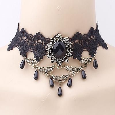 Girocolli Collane con ciondolo For Per donna Feste Halloween Mascherata Pietre sintetiche Cristallo Pizzo Multistrato Nero