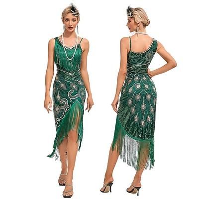 Anni Ruggenti Anni 1920 Midi Vestito Abito Flapper Senza maniche Il grande Gatsby Invitato al matrimonio Paillettes Frangia con nappe Scollo Tondo Costume Per donna Mascherata Festa serale Matrimonio