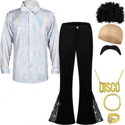 Retrò Vintage Anni '70 Abiti Costume da festa Normale Hippie Disco Costume Per uomo Natale Halloween Carnevale Balli di fine anno Club Parata dell'Orgoglio Adulti Camicia Pantaloni Altri Accessori