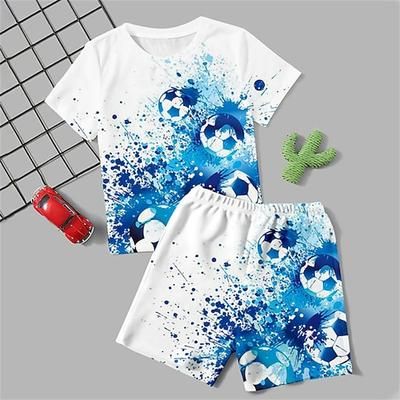 Da ragazzo 3D Calcio Set pigiama maglietta e pantaloni Manica corta Stampa 3D Estate Attivo Di tendenza Giornaliero Bambino 3-12 anni Girocollo Interni Casual Al coperto Standard