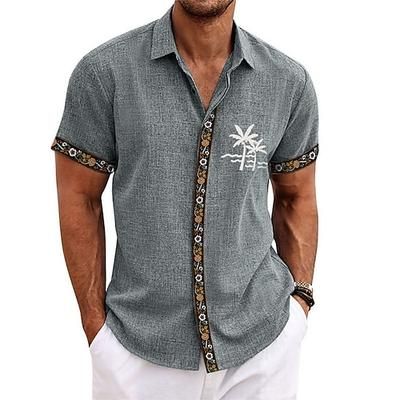 Per uomo Albero di Cocco Piante Tropicali Camicia Camicia hawaiana estiva Camicia Aloha Maniche Corte Camicia Collo ripiegato Moda Designer Casual All'aperto Streetwear Casuale Nero Verde Grigio S M L