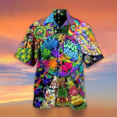 Per uomo Colorato Funghetto Piante tropicali Camicia Camicia hawaiana Camicia da campo Manica corta Camicia Collo ripiegabile Originale Stile da spiaggia Per eventi Verde chiaro Blu Viola Stampa 3D S