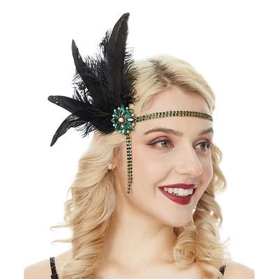 Vintage Anni 1920 Il grande Gatsby Fascia Flapper Set di accessori Charleston Piuma Costume Per donna Mascherata Festival Adulti Guanti Altri Accessori Fascia