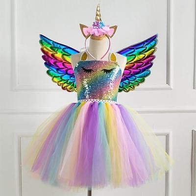 Settimana del libro 2026 Regina delle nevi Unicorno Vestito Abito da damigella Costume da band di animali Abito da vacanza Capodanno for Ragazze Bambini Bambino (1-4 anni) Natale Carnevale Capodanno