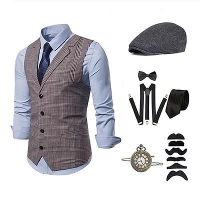 Anni 1920 Retrò Vintage Ispirato al vintage Abiti Costume da festa Mascherata Cosplay Il grande Gatsby Gentiluomo Fibbia Tinta unica Halloween Collo ripiegato Costume Per uomo Halloween Carnevale