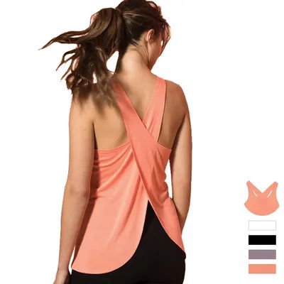 Women's Activewear: Solid Wrap Back Sports Tank Tops - Sleeveless, Breathable & Asymmetrical Hem Fit - Perfect For Fitness & Wor