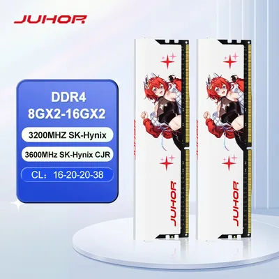 JUHOR Memoria Ram DDR4 (8GX2)3200MHz (16GX2)3200MHz 3600MHz 8GB 16GB Desktop Gaming Dual Channel Memory