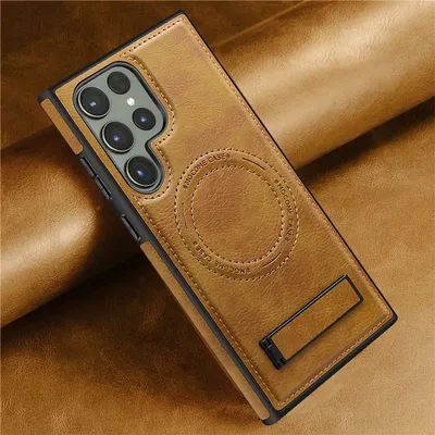 Luxury Wireless Charging Leather Phone Case For Magsafe Samsung S22 S23 Plus S24 Ultra Magnetic Back