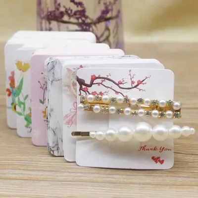 6x6cm 50pcs square shape white /brown hair card jewelry package hair clip card black blank paper hairclaw oranments display card