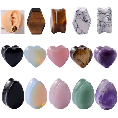 1Pair Stone Ear Plug Gauges WaterDrop Teardrop Heart Hexagon Shape Flesh Tunnel Ear Expander Stretcher Body Piercing Jewelry
