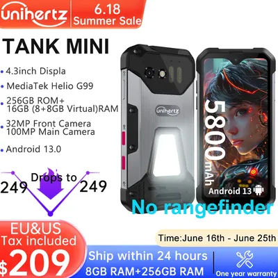 Unihertz 8849 Tank Mini Rugged Smartphone 4.3 Inch Display Android 13 Helio G99 Octa Core 5800mAh 100MP Cameras 16GB 256GB IP68