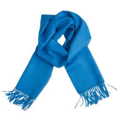 Azure Embrace,'100% Baby Alpaca Azure Blue Scarf'