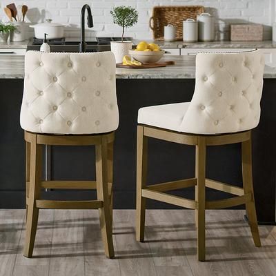 Kennedy Swivel Bar & Counter Stool - Bar Height (30"H Seat), Black Walnut, Bonded Leather, Black Walnut/Marbled Caramel/Bar Height - Grandin Road