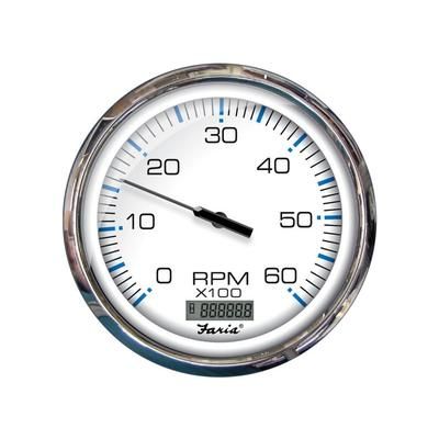 Faria Beede Instruments Tachometer w/Digital Hourmeter 6000 RPM Gas Inboard Chesapeake White w/Stainless Steel Bezel 5" 33863