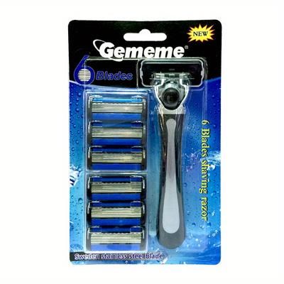 TEMU Six-layers Stainless Steel Razor With Safety Blade For Men - Perfect For Face Cleansing And Care, Blade Razor