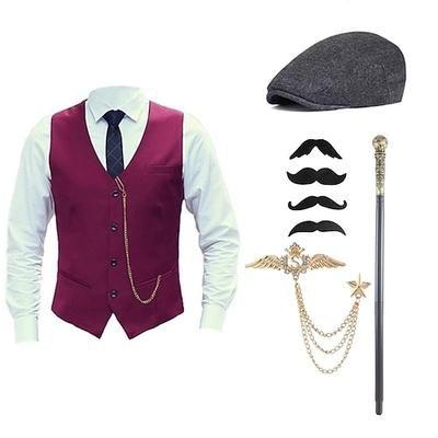 Ispirato al vintage Abiti Costume da festa Berretto Cosplay Fibbia Tinta unita Halloween Colletto italiano visibile Costume Per uomo Halloween Carnevale Festa Sera Casual Quotidiano Festa / Cocktail