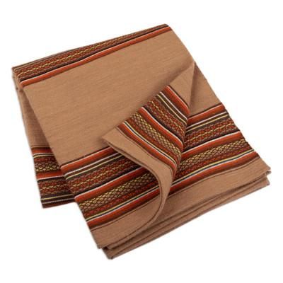 Huanca Glory,'Handloomed Brown and Orange Alpaca Blend Throw Blanket'