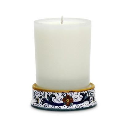 Artistica - Deruta of Italy Deruta Candles: Frosted Glass & Deruta Ceramic Base Candle ~ Ricco Deruta Design - CAPRI GARDENIA