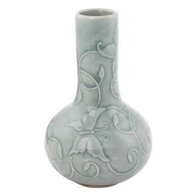Celadon vase, 'Light Blue Butterflies'