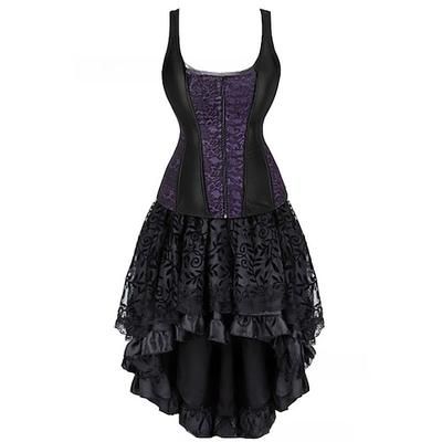 Retrò Vintage Rococò Punk Gotico Corto Mini Vestito Corsetto Overbust Bustino Strega Jacquard Pizzo Senza spalline Costume Per donna Fantasia Stile Steampunk Notte di Valpurga Halloween Carnevale