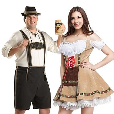 coppie oktoberfest festa della birra costume dirndl vestito lederhosen bavarese coppia oktoberfest coppia tedesca monaco wiesn uomo donna stile tradizionale panno top vestito pantaloncini halloween