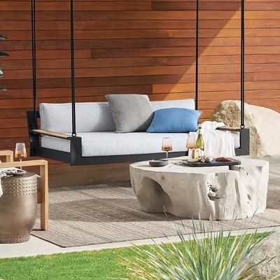 Calhoun Hanging Daybed in Matte Black Aluminum - Quick Dry, Sand - Frontgate