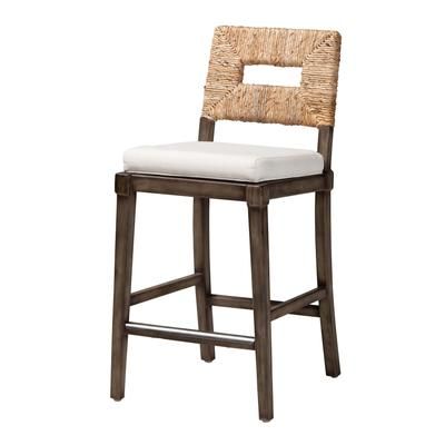 Porsha Modern Bohemian Dark Brown Finished Mahogany Wood And Natural Rattan Counter Stool by Baxton Studio in Dark Brown