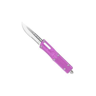 CobraTec Knives Small Sidwinder OTF Automatic Folding Knife 2.5in D2 Steel Drop Serrated Purple Handle SPURSWDS