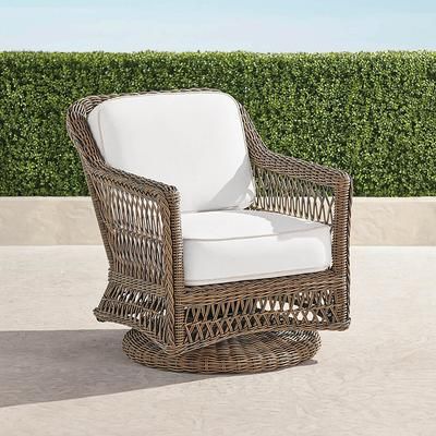 Hampton Swivel Lounge Chair in Driftwood Wicker - Quick Dry, Vista Boucle Air Blue - Frontgate