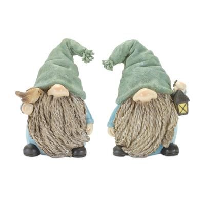 Stone Garden Gnome Figurine With Bird And Lantern Accent (Set Of 4) by Melrose in Blue