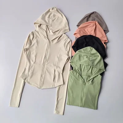 Women Hooded Running Jackets Cycling Coat Yoga Clothing Jogging Shirt Tights Thin Outdoor Sports Clothes Sportswear