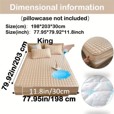 TEMU 1pc Quilted Waterproof Mattress Protector (without Pillow And Core), Soft Comfortable Solid Color Bedding Mattress Cover, For Bedroom, With Deep Pocket, Fitted Bed Sheet Only