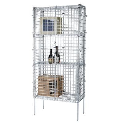 Focus FSSEC18364 36" Stationary Security Cage - 18"W, Chromate, 4 Shelves, 36" x 18" x 74", Silver