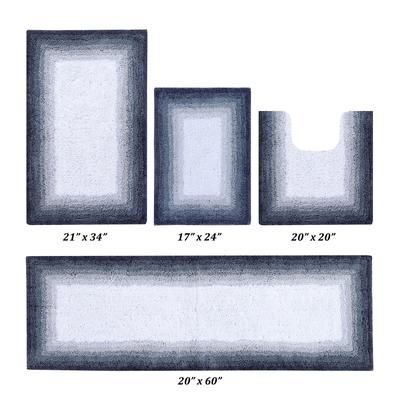 Torrent Border Bath Rug Mat, 4 Pc Set, (17" X 24" | 20" X 20" | 21" X 32" | 20" X 60") by Better Trends in Gray