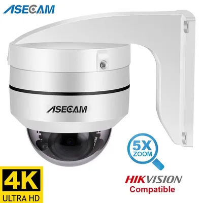 Hikvision Compatible 8MP 4K PTZ IP Camera Outdoor Dome Onvif PoE 5X Optical Zoom CCTV Audio AI Auto