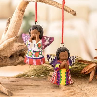 Angels of Peace,'2 Ornaments of Angels Wearing Traditional Guatemalan Attire'