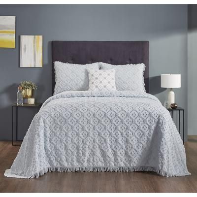 Charleston Collection 100% Cotton Geometric & Diamond Bedspread Set by Better Trends in Blue (Size KING)