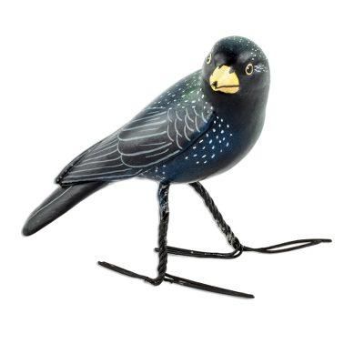 Black Starling,'Guatemalan Handcrafted Posable Ceramic Starling Figurine'