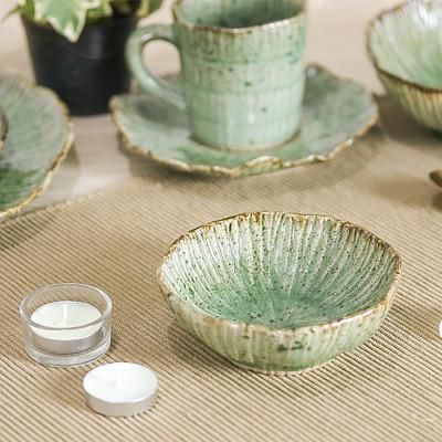 'Lotus-Inspired Speckled Green Celadon Ceramic Dessert Bowl'