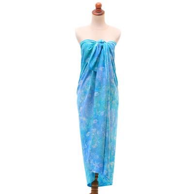 Life Underwater,'Oceanic Hand-Stamped Batik Rayon Sarong from Bali'