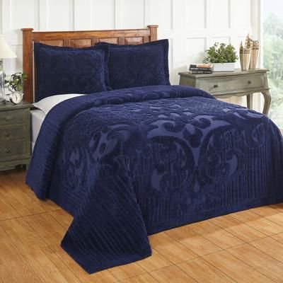 Ashton Collection 100% Cotton Medallion Bedspread Set by Better Trends in Navy (Size TWIN)