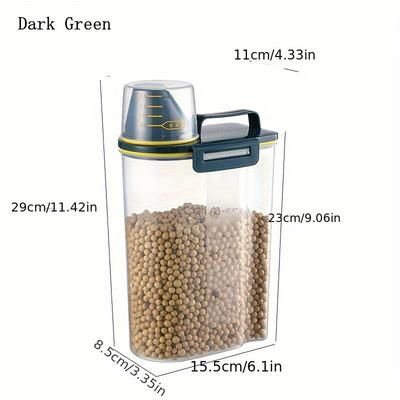 TEMU 1.5kg/2kg Pet Food Storage Container With Measuring Cup, Plastic Square Moisture-proof Sealed Jar, Uncharged Supplies Accessories