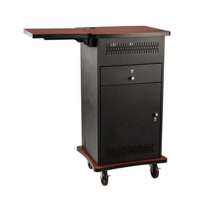 National Public Seating WZD 40" 4 Level Presentation Station - Steel/Laminate, Black/Cherry Wood, Brown