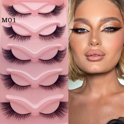 5 Pairs Cat Eye Eyelashes Soft Band Natural Fluffy False Lashes Fox Eye Eyelashes Tail Elongated Eyelashes Faux Mink Lashes Makeup Extensions Eyelashes